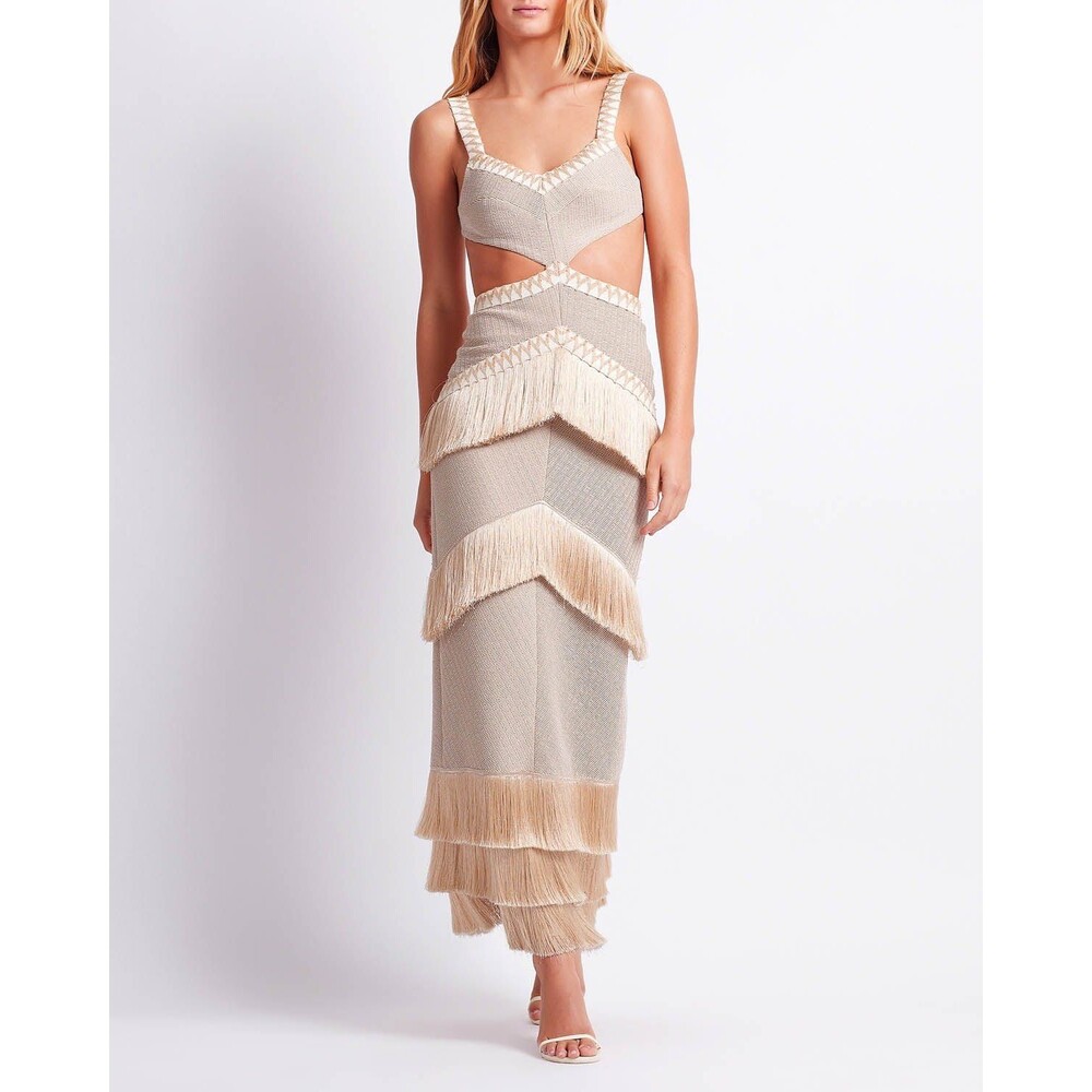 Metallic Knit Maxi Dress with Fringe Trim NWT - Picture 10 of 12
